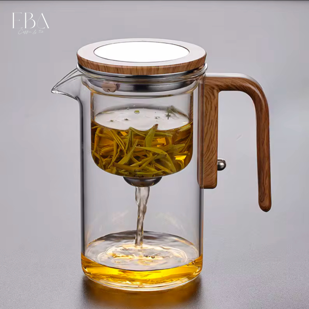 إبريق شاي زجاجي أنيق بسعة 700 مل مع مقبض خشبي ومصفاة عملية